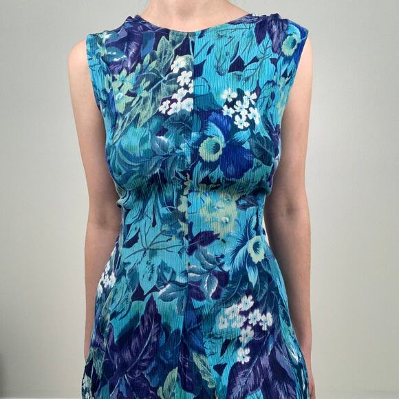 Vintage Rag Tropical Floral Blue Tie Back Dress - Picture 9 of 10